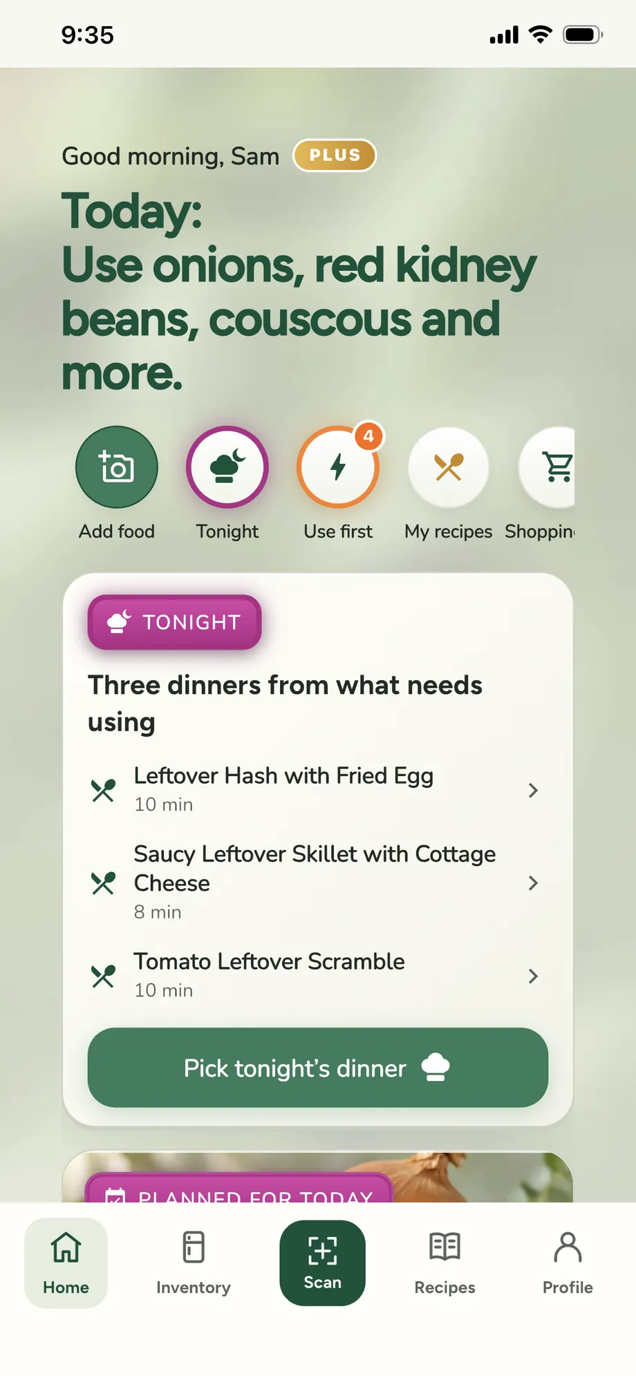 Home: three dinners made from the food that needs using.