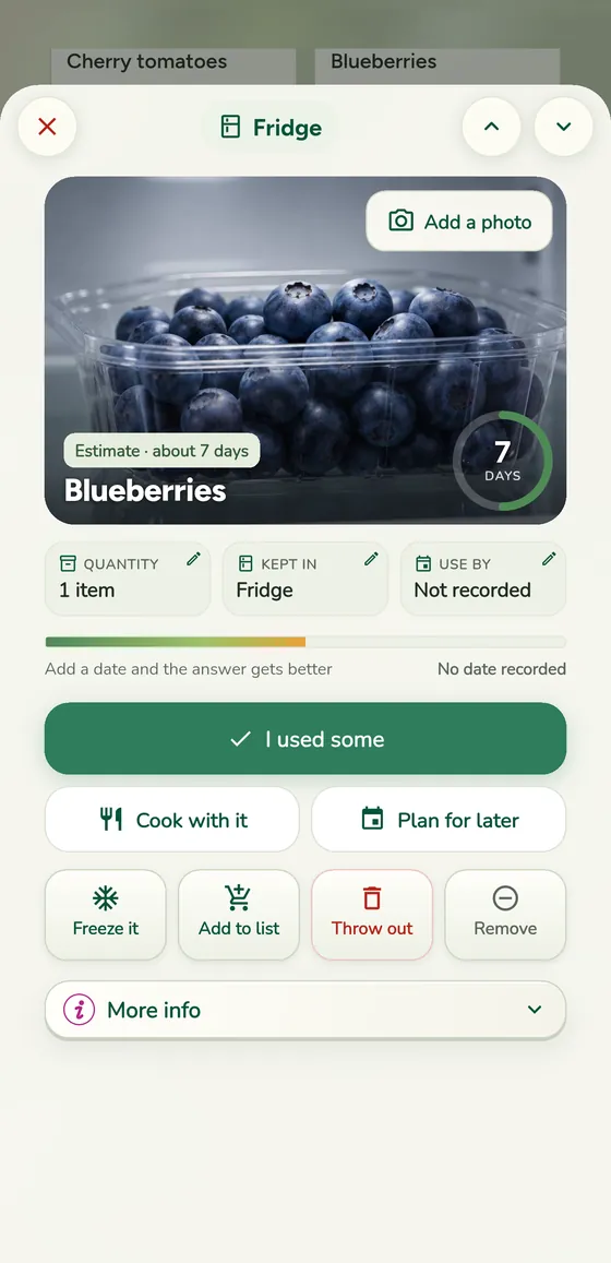 Blueberries in the fridge, with how many days they have left
